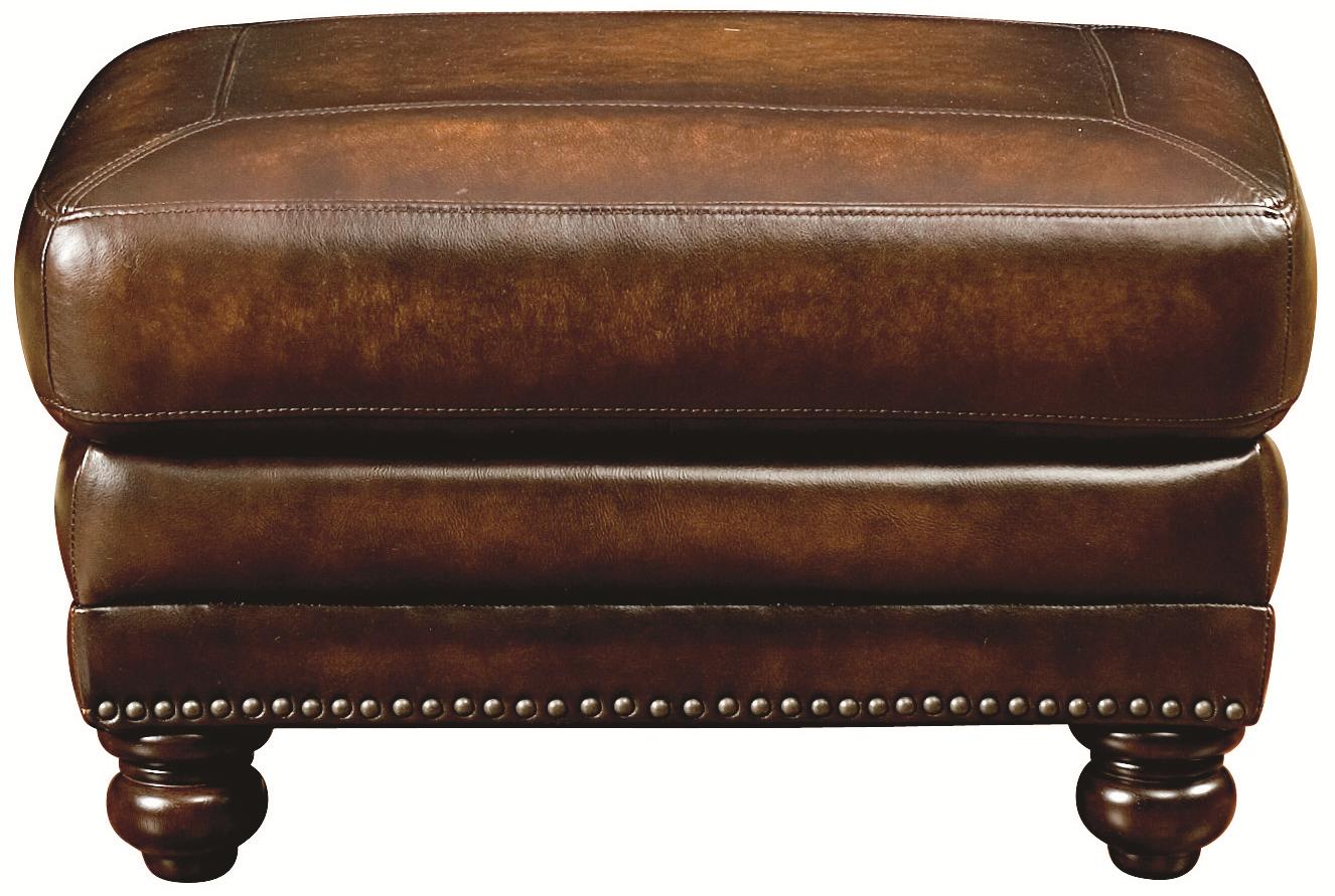 Bassett Hamilton Leather Ottoman with Nail Head Trim Fashion